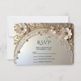 Moderne Witte Bloemen Parels RSVP Kaart