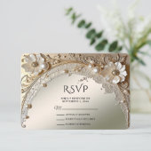 Moderne Witte Bloemen Parels RSVP Kaart (Staand voorkant)
