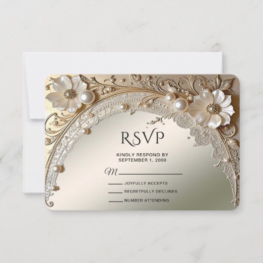 Moderne Witte Bloemen Parels RSVP Kaart (Voorkant)