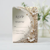 Moderne Witte Bloemen Parels RSVP Kaart (Staand voorkant)