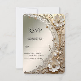 Moderne Witte Bloemen Parels RSVP Kaart