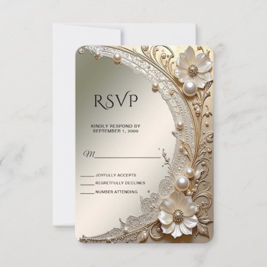 Moderne Witte Bloemen Parels RSVP Kaart (Voorkant)