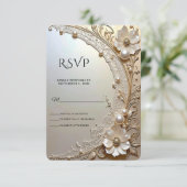 Moderne Witte Bloemen Parels RSVP Kaart (Staand voorkant)