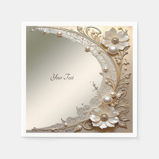 Moderne Witte Bloemen Parels Servet (Voorkant)