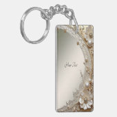 Moderne Witte Bloemen Parels Sleutelhanger (Voorkant Links)