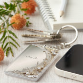 Moderne Witte Bloemen Parels Sleutelhanger (Voorkant Rechts)