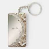 Moderne Witte Bloemen Parels Sleutelhanger (achterkant)