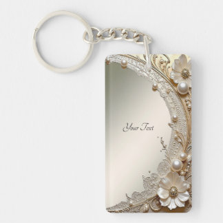 Moderne Witte Bloemen Parels Sleutelhanger