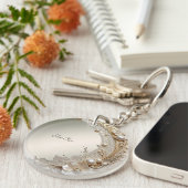 Moderne Witte Bloemen Parels Sleutelhanger (Voorkant Rechts)