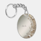 Moderne Witte Bloemen Parels Sleutelhanger (Voorkant Links)
