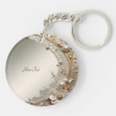Moderne Witte Bloemen Parels Sleutelhanger (Achterkant)