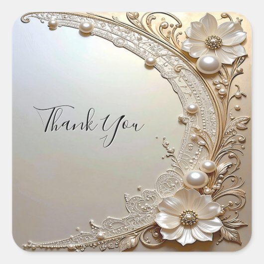 Moderne Witte Bloemen Parels Sticker (Voorkant)