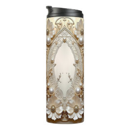 Moderne Witte Bloemen Parels Thermische Tumbler Thermosbeker