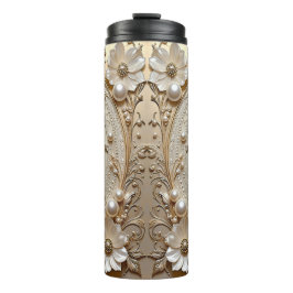 Moderne Witte Bloemen Parels Thermische Tumbler Thermosbeker