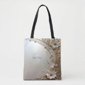 Moderne Witte Bloemen Parels Tote Tas (Voorkant)