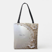 Moderne Witte Bloemen Parels Tote Tas (Achterkant)