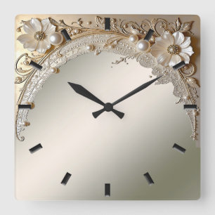 Moderne Witte Bloemen Parels Wandklok