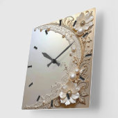 Moderne Witte Bloemen Parels Wandklok (Hoek)