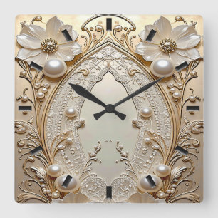 Moderne Witte Bloemen Parels Wandklok