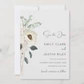 Moderne witte bloemen sparen de datum bruiloft kaart (Voorkant)