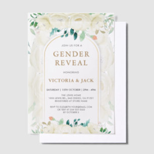 Moderne Witte Bloemen Tuin Geslacht Onthullen Vellum Uitnodigingen