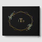 Moderne Witte Bloemen Zwart Goud Lijst Bruiloft Gastenboek (Achterkant)