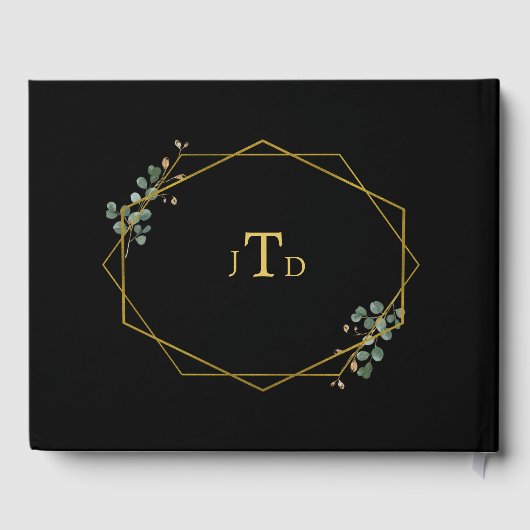 Moderne Witte Bloemen Zwart Goud Lijst Bruiloft Gastenboek (Achterkant)