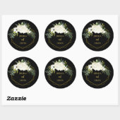 Moderne Witte Bloemen Zwart Goud Lijst Bruiloft Ronde Sticker (Vel)