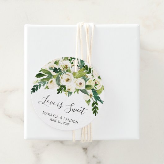 Moderne witte bloemenelegante bruiloft bedankjes labels (In situ)