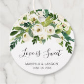 Moderne witte bloemenelegante bruiloft bedankjes labels (Voorkant)