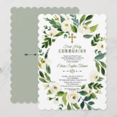Moderne witte bloemenkrans Eerste Heilige Communie Kaart (Voorkant / Achterkant)