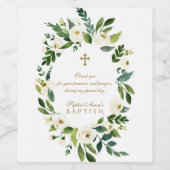 Moderne witte bloemenkrans van pioenrozen Doop Wijn Etiket (Enkel label)