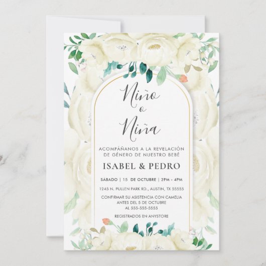 Moderne witte bloementuin Spaans geslacht onthulle Kaart (Voorkant)