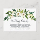 Moderne Witte Bloemige Botanische Trouwdetails Informatiekaartje (Voorkant)