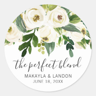 Moderne Witte Bloemige Groene Elegante Trouw Ronde Sticker