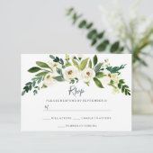 Moderne Witte Bloemige Tuin Bruiloft RSVP (Staand voorkant)