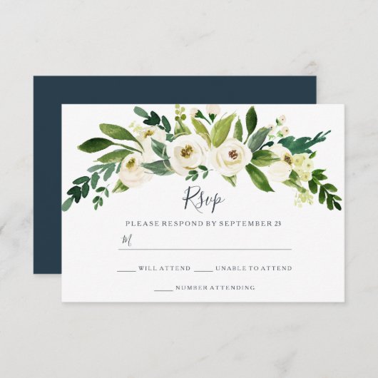 Moderne Witte Bloemige Tuin Bruiloft RSVP (Voorkant / Achterkant)