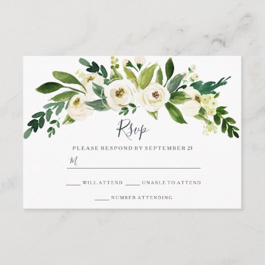 Moderne Witte Bloemige Tuin Bruiloft RSVP (Voorkant)