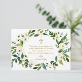 Moderne witte bloemkranst Doopfeest Bedankkaart (Staand voorkant)