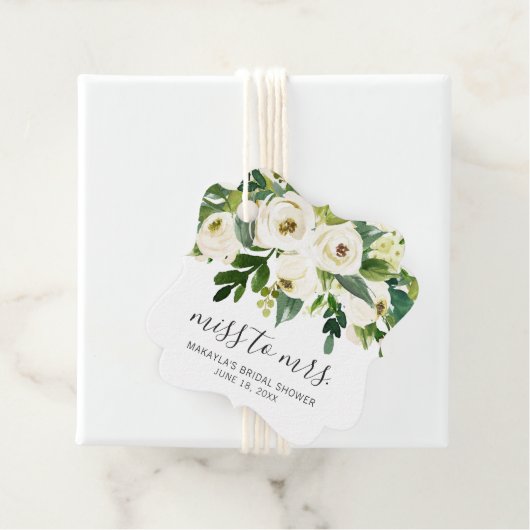 Moderne Witte Bloemrijke Elegante Bruidsbeurt Bedankjes Labels (In situ)