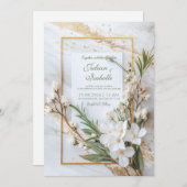 Moderne witte bloesem bruiloft kaart (Voorkant / Achterkant)