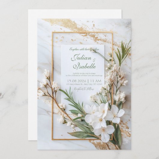 Moderne witte bloesem bruiloft kaart (Voorkant / Achterkant)
