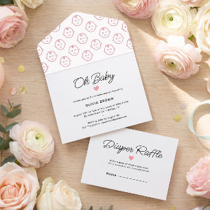 Moderne Witte Blush Oh Baby Girl Shower All In One Uitnodiging