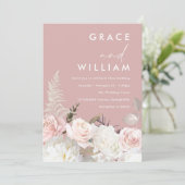 Moderne Witte & Blush Tuin Bloemen Bruiloft Kaart (Staand voorkant)