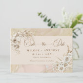 Moderne Witte Boho Bloemachtige Trouwkaart 'Save T Save The Date (Staand voorkant)