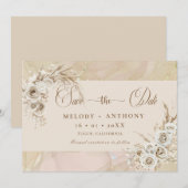 Moderne Witte Boho Bloemachtige Trouwkaart 'Save T Save The Date (Voorkant / Achterkant)