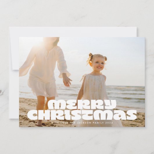 MODERNE WITTE BOLD Vrolijke Kerstmis Typografie Fo Feestdagenkaart (Voorkant)