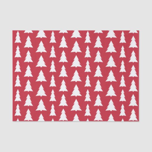 Moderne witte bomen op rood kerstpatroon tissuepapier (Voorkant)