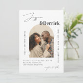 Moderne witte boog 2 foto's minimale QR-code bruil Kaart (Staand voorkant)