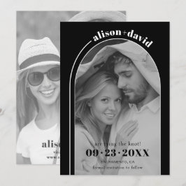 Moderne witte boog en foto zwarte bruiloft save the date